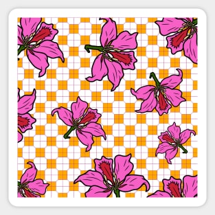 Hong Kong Bauhinia with Orange Tile Floor Pattern - Summer Flower Pattern Sticker